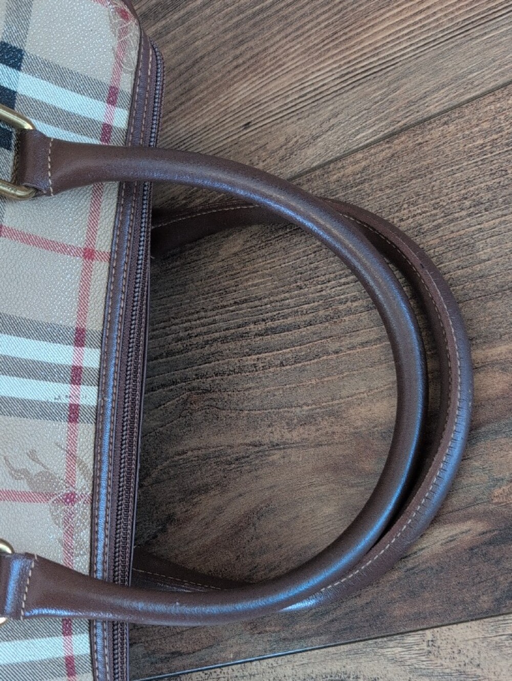 Burberry Vintage Nova Haymarket Check Print Woven Pattern Leather Trim - Picture 6 of 16